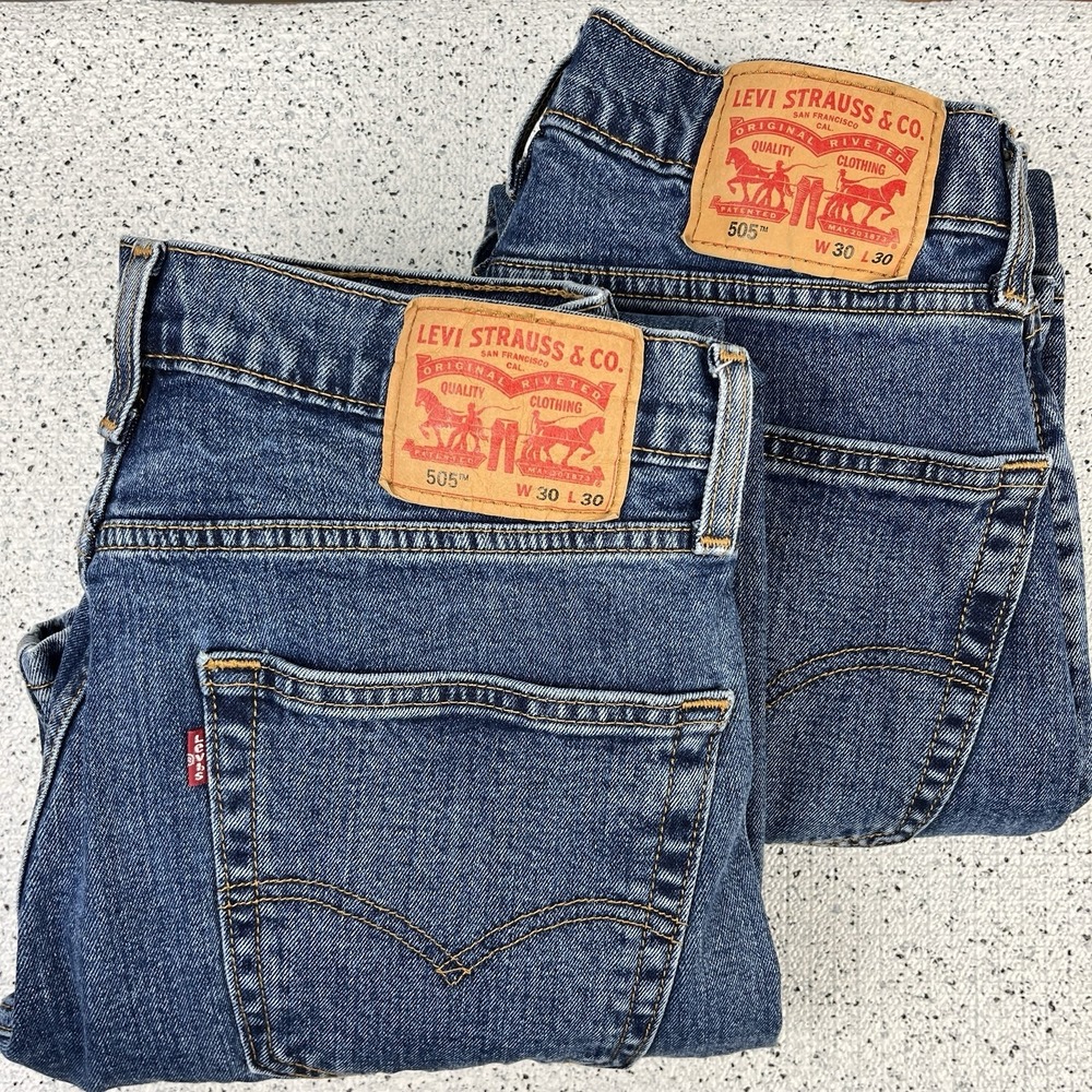 2 Pair Levi's 505 Denim Jeans Mens 30x30 Regular Fit Straight Leg